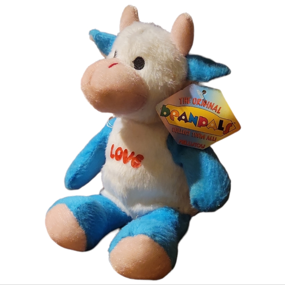 Vtg 2010 Kellytoy Beanpals Plush Blue Bull Cow Farm Animal Love